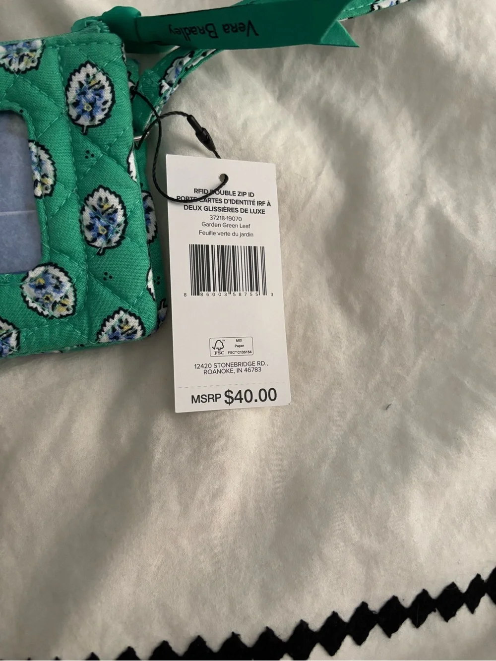 NWT-Vera Bradley Garden Green Leaf RFID Double Zip ID Wristlet/Wallet